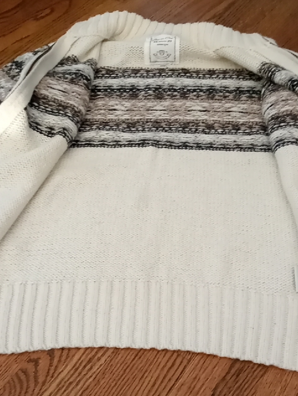 UNIQUE LIKE NEW Zipper Knit Sweater Cream/Browns - Picture 6 of 9